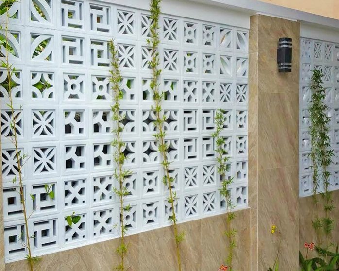Gạch thông gió xi măng màu xám hiện đại, phong cách công nghiệp